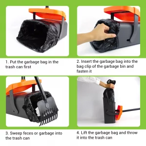 Poop Scooper for Dog, with Swivel Container & Dog Waste Bag Dispenser & 35 Waste Bags,116cm Length Handle Dog Poop Shovel and Rake For Dog Puppy Cat Waste Picker Pet Cleaning Shovel Tools - Imagen 4