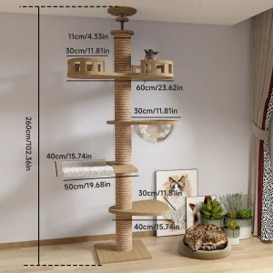 Solid Wood Cat Tree Tower Natural Color Large Space Cat Nest Stable Base Indoor Cat Scratching Post Climbing Frame Pet Play Furniture - Imagen 6