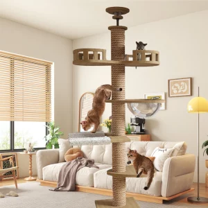 Solid Wood Cat Tree Tower Natural Color Large Space Cat Nest Stable Base Indoor Cat Scratching Post Climbing Frame Pet Play Furniture - Imagen 3