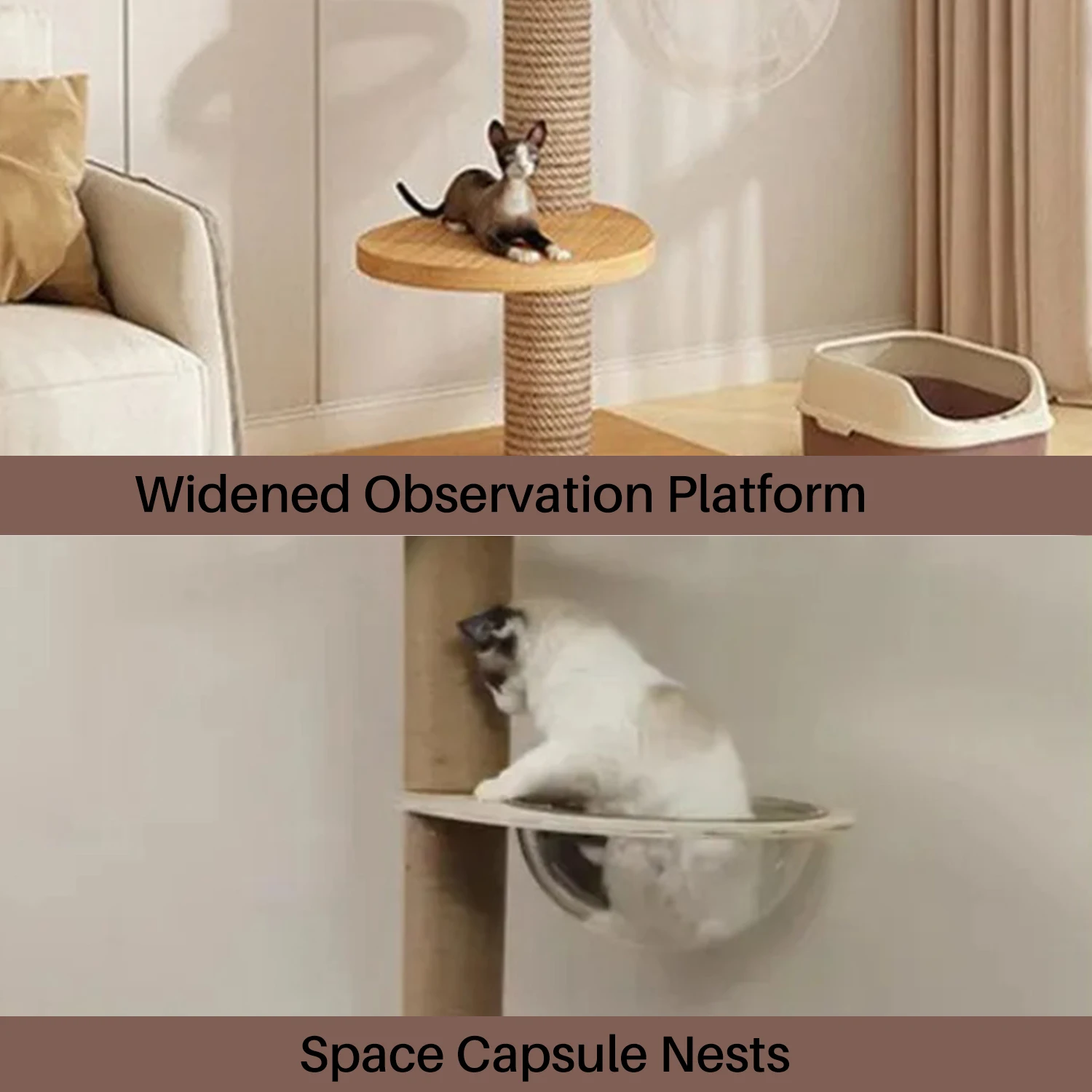 Solid Wood Cat Tree Tower Natural Color Large Space Cat Nest Stable Base Indoor Cat Scratching Post Climbing Frame Pet Play Furniture - Imagen 4