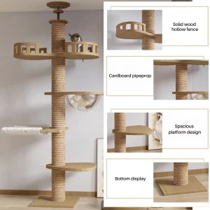 Alternative view of Solid Wood Cat Tree Tower Natural Color Large Space Cat Nest Stable Base Indoor Cat Scratching Post Climbing Frame Pet Play Furniture