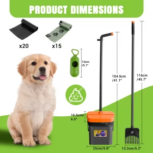 Poop Scooper for Dog, with Swivel Container & Dog Waste Bag Dispenser & 35 Waste Bags,116cm Length Handle Dog Poop Shovel and Rake For Dog Puppy Cat Waste Picker Pet Cleaning Shovel Tools - Imagen 9