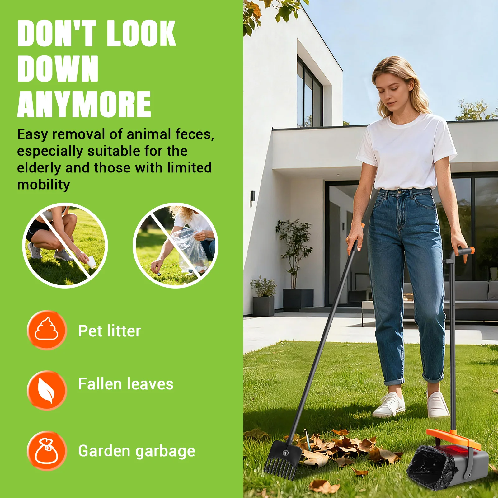 Poop Scooper for Dog, with Swivel Container & Dog Waste Bag Dispenser & 35 Waste Bags,116cm Length Handle Dog Poop Shovel and Rake For Dog Puppy Cat Waste Picker Pet Cleaning Shovel Tools - Imagen 6