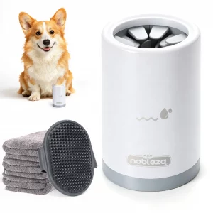 Limpiador de patas para perros Nobleza, kit de aseo 5 en 1 con 3 toallas y 1 cepillo de baño grande, vaso portátil de silicona para lavar mascotas, elimina el barro y la suciedad (gris) - Imagen 8