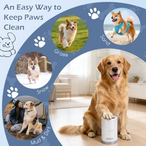 Limpiador de patas para perros Nobleza, kit de aseo 5 en 1 con 3 toallas y 1 cepillo de baño grande, vaso portátil de silicona para lavar mascotas, elimina el barro y la suciedad (gris) - Imagen 4