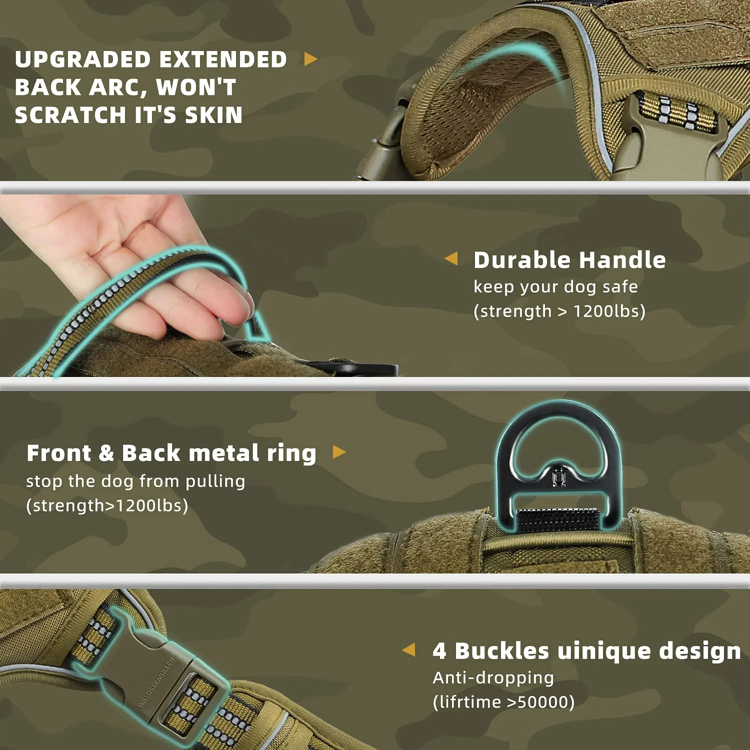 Tactical Dog Harness, No Pull Dog Harness, Adjustable Breathable MOLLE Dog Vest Harness for Medium Large Dog Reflective Military - Imagen 5
