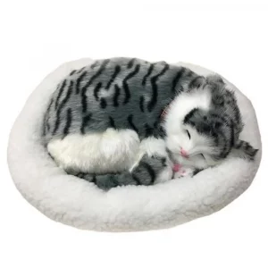 Realistic Black and White Cat Dog Breathing Sleeping Plush Toys Doll Electronic Pets for Dementia Seniors Adults Kids - Imagen 11