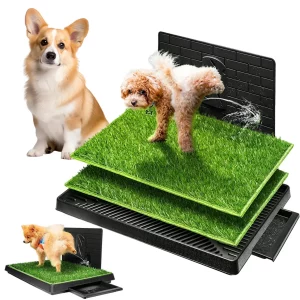 Sistema de baño para perros con césped artificial realista de tres capas y orificios de drenaje; apto para el adiestramiento de mascotas y para su uso en una amplia variedad de espacios interiores y exteriores. Ideal para cachorros y perros de tamaño pequeño a mediano. - Imagen 8