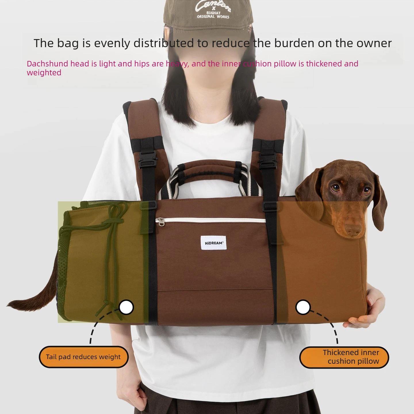 Nylon Brown Shell Pet Dachshund Backpack Double Shoulder Outdoor Travel Dog Carrier Bag For Sausage Dog Outdoor Hiking Trip - Imagen 6