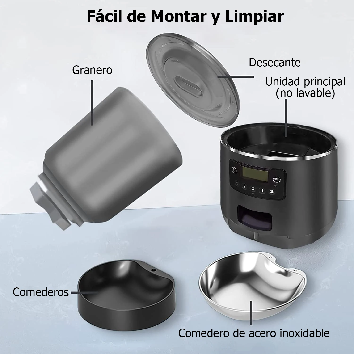 4L Automatic Pet Feeder Cat Food Dispenser Timed and Quantitative Insect and Moisture Resistant Feeding Machine No Food Jamming - Imagen 5