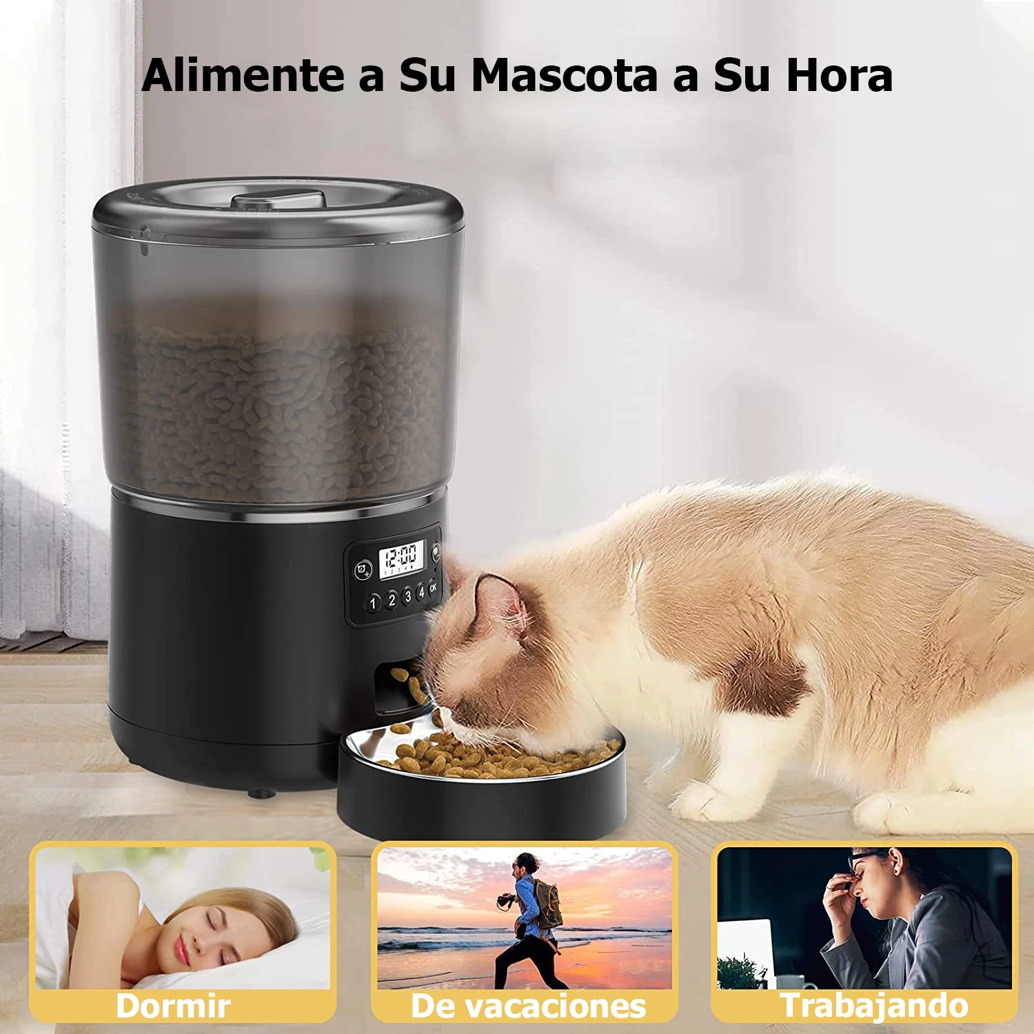 4L Automatic Pet Feeder Cat Food Dispenser Timed and Quantitative Insect and Moisture Resistant Feeding Machine No Food Jamming