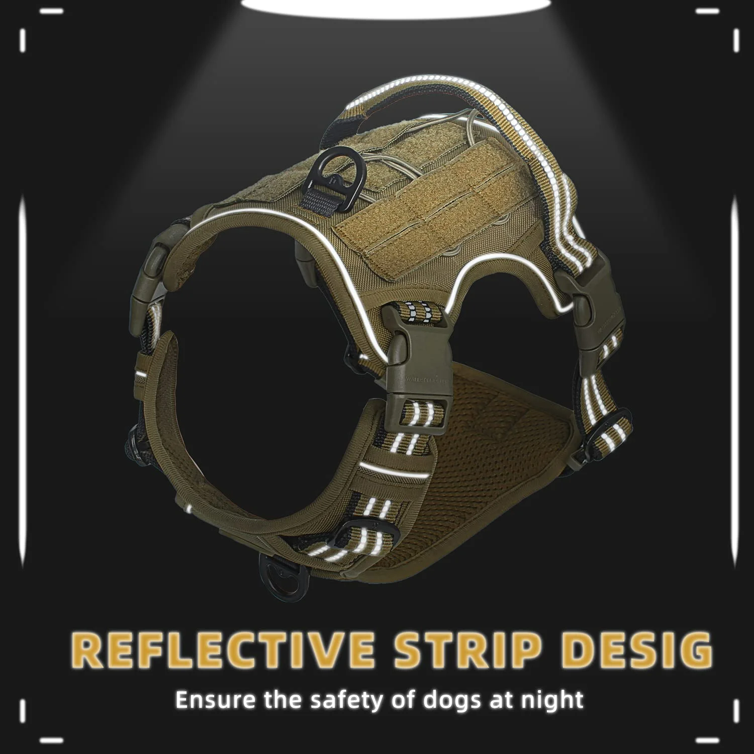 Tactical Dog Harness, No Pull Dog Harness, Adjustable Breathable MOLLE Dog Vest Harness for Medium Large Dog Reflective Military - Imagen 6