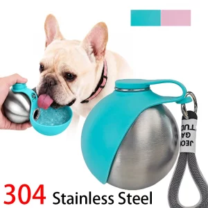 Dog Water Bottle 285ml Stainless Steel Portable Dog Drinker Leak Proof Feeder Dog Bottle 2 in 1 Silicon Bowl Travel Pet Supplies