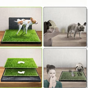 Sistema de baño para perros con césped artificial realista de tres capas y orificios de drenaje; apto para el adiestramiento de mascotas y para su uso en una amplia variedad de espacios interiores y exteriores. Ideal para cachorros y perros de tamaño pequeño a mediano. - Imagen 6