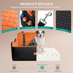 Dog Car Seat for Medium Large Dogs, Memory Foam Pet Bed with Storage, Non-Slip Cushion and Safety Belts Under 55lbs - Imagen 3