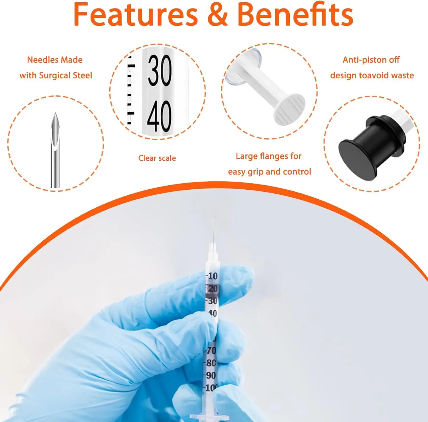 100/50 Pack 0.5/1ml Syringes with Needles Individually Packaged for Laboratory And Pet Supplies - Imagen 2