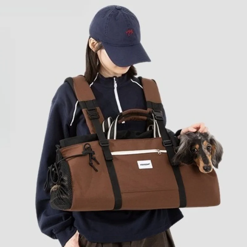 Nylon Brown Shell Pet Dachshund Backpack Double Shoulder Outdoor Travel Dog Carrier Bag For Sausage Dog Outdoor Hiking Trip - Imagen 3