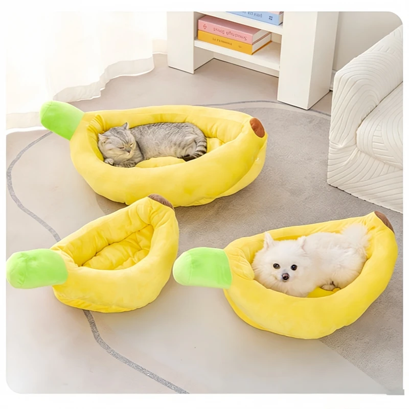 Pet Banana Shaped Plush Bed Soft Warm Nest Sleep Available All Seasons Specially Designed For Cats And Dogs Pet Gift - Imagen 6