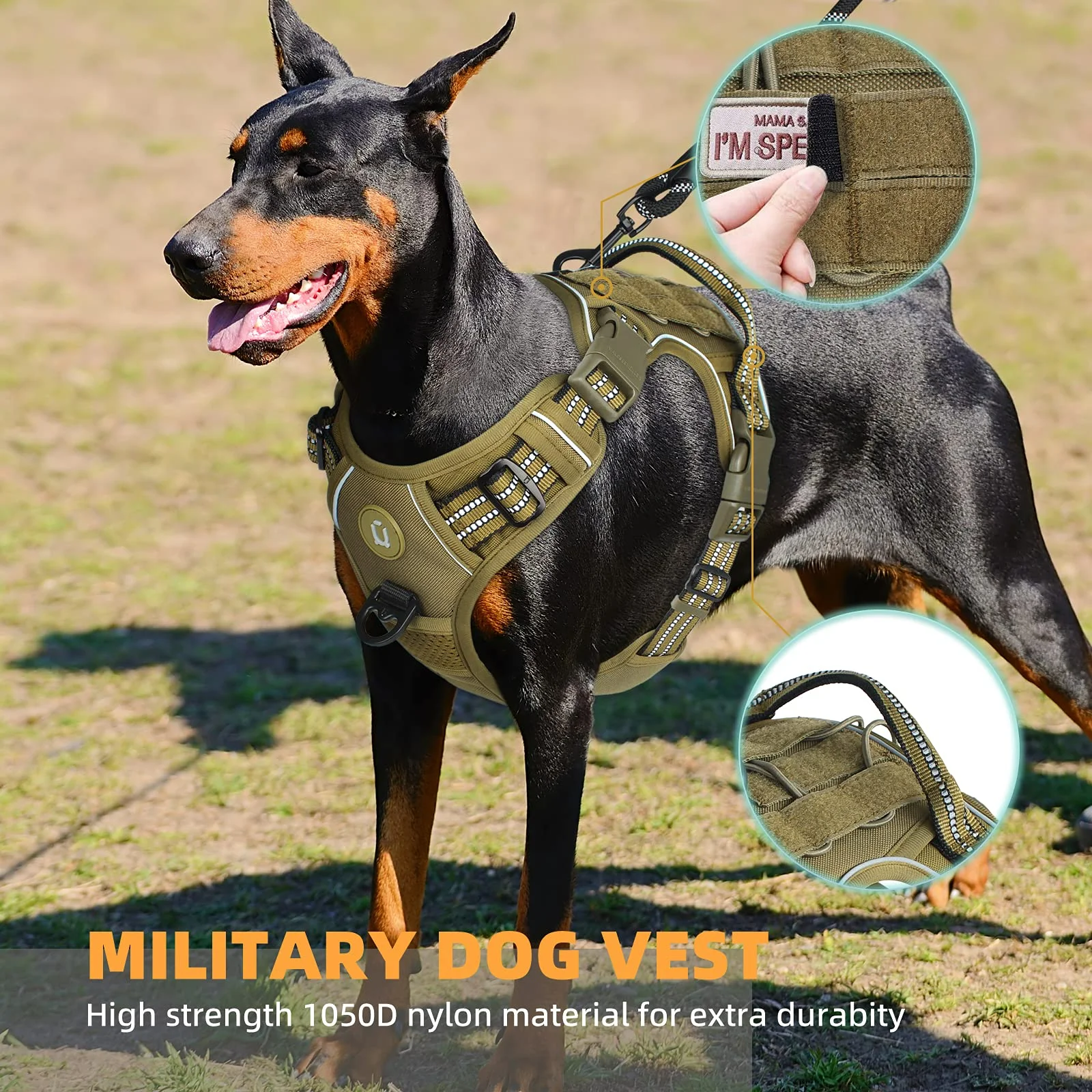 Tactical Dog Harness, No Pull Dog Harness, Adjustable Breathable MOLLE Dog Vest Harness for Medium Large Dog Reflective Military - Imagen 4