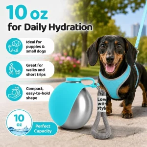 Dog Water Bottle 285ml Stainless Steel Portable Dog Drinker Leak Proof Feeder Dog Bottle 2 in 1 Silicon Bowl Travel Pet Supplies - Imagen 3