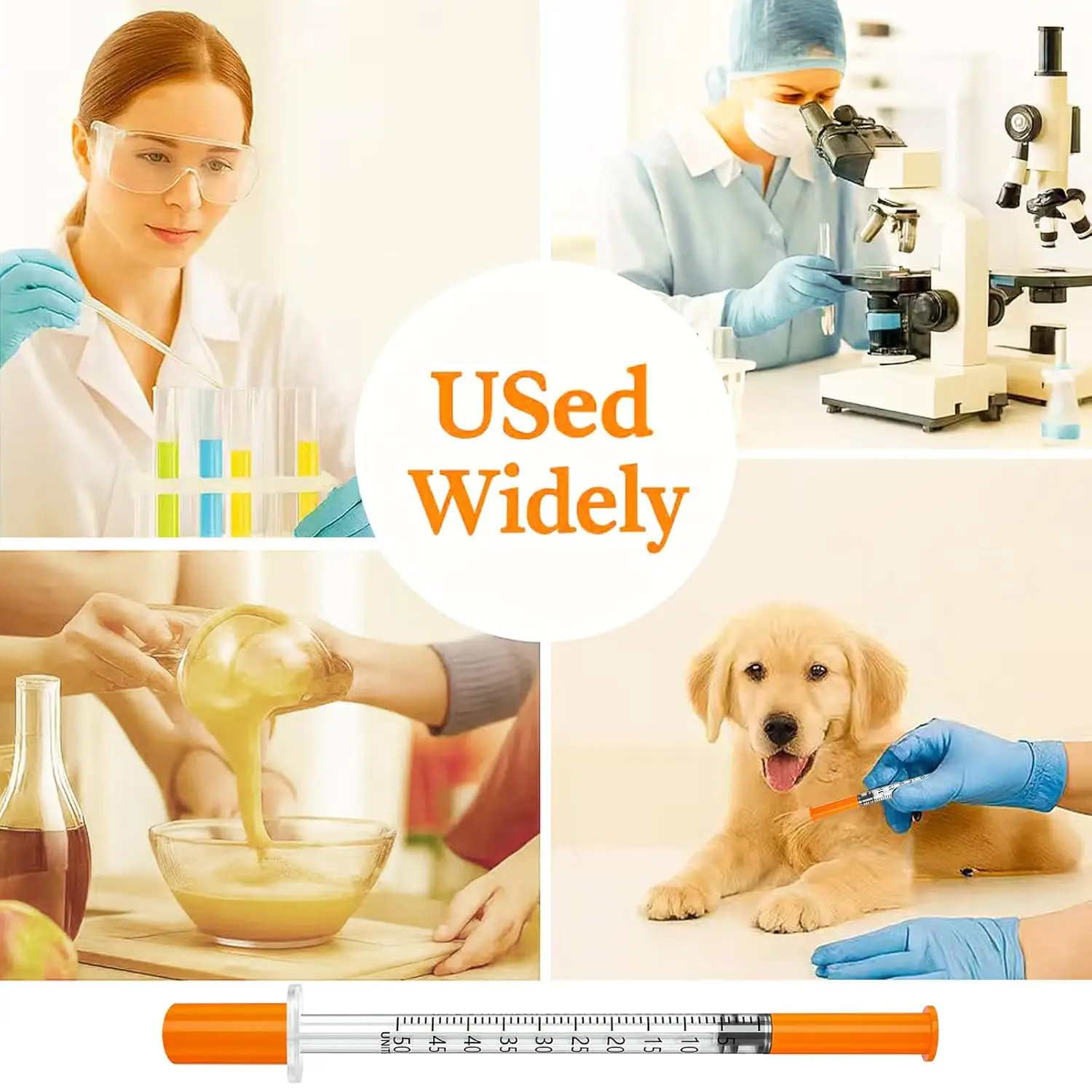 100/50 Pack 0.5/1ml Syringes with Needles Individually Packaged for Laboratory And Pet Supplies - Imagen 3