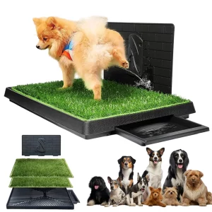 Sistema de baño para perros con césped artificial realista de tres capas y orificios de drenaje; apto para el adiestramiento de mascotas y para su uso en una amplia variedad de espacios interiores y exteriores. Ideal para cachorros y perros de tamaño pequeño a mediano. - Imagen 3