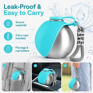 Dog Water Bottle 285ml Stainless Steel Portable Dog Drinker Leak Proof Feeder Dog Bottle 2 in 1 Silicon Bowl Travel Pet Supplies - Imagen 5