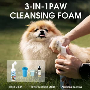 Espuma limpiadora de patas para mascotas sin aclarado; incluye un cepillo suave; limpiador suave de 150 ml para perros y gatos; elimina la suciedad y el mal olor; hidrata y desodoriza; ideal para usar tras paseos o ejercicio al aire libre; tamaño de viaje portátil; apto para el cuidado diario. - Imagen 3