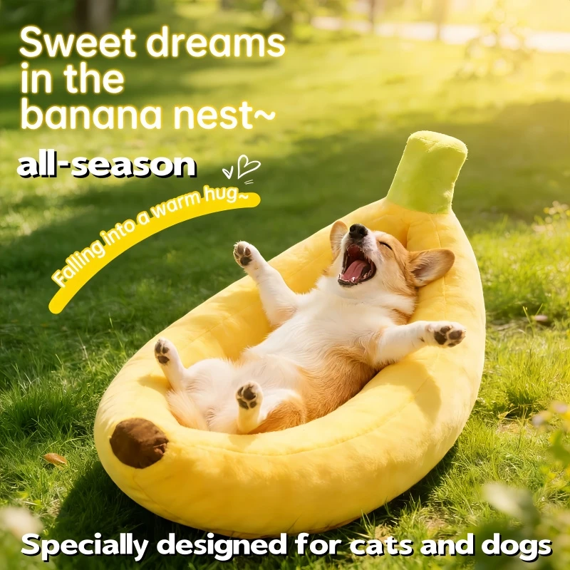 Pet Banana Shaped Plush Bed Soft Warm Nest Sleep Available All Seasons Specially Designed For Cats And Dogs Pet Gift - Imagen 2