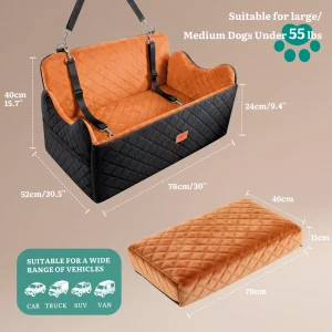 Dog Car Seat for Medium Large Dogs, Memory Foam Pet Bed with Storage, Non-Slip Cushion and Safety Belts Under 55lbs - Imagen 4