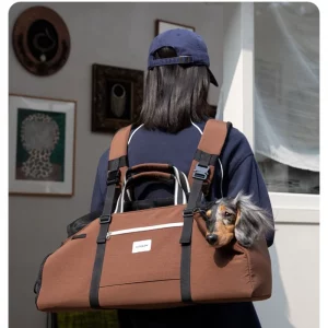 Nylon Brown Shell Pet Dachshund Backpack Double Shoulder Outdoor Travel Dog Carrier Bag For Sausage Dog Outdoor Hiking Trip