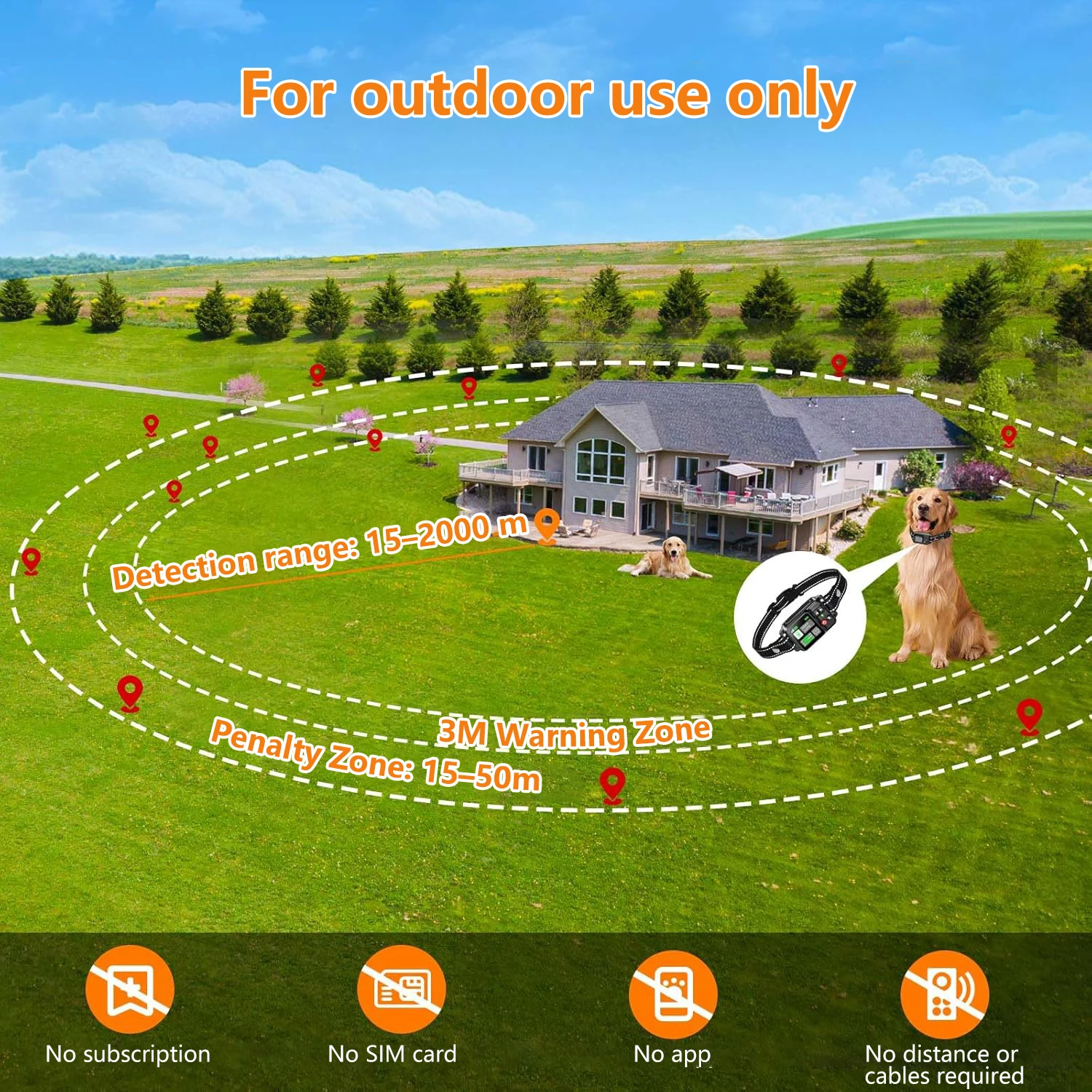 GPS Wireless Dog Fencing System - Electric dog fencing with GPS Electric Satellite Technology, Pet Fencing System Range 15~2000m - Imagen 2