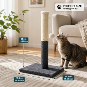 Alternative view of Rascador para Gatos con Poste de Cuerda de Sisal Natural y Felpa, Árbol Rascador para Gatos Compacto con Bola Colgante Interactiva, Base Estable de 29,5x29,5x50cm, Color Gris y Beige