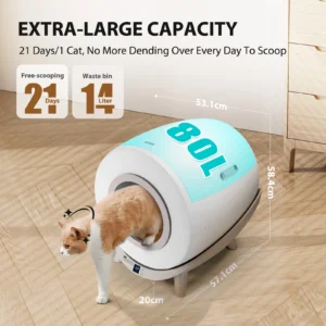 Arenero autolimpiable Nobleza SL01, capacidad de 80 litros para varios gatos, conexión Wi-Fi