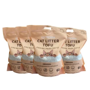 Tofu cat litter 6l pack 4 and 8, ecological and biodegradable, made of plant fibers. high absorption, binder and odor control. low dust, safe for your pet, easy to clean and disposable in toilet. ideal for premium hygiene.