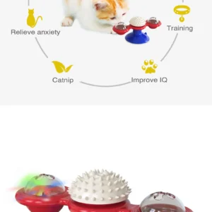 Juguete interactivo para gatos con forma de molino de viento, juego de rompecabezas giratorio, juguete multifuncional para limpiar los dientes de los gatitos y artículos para mascotas. - Imagen 5