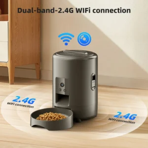 Comedero automático para mascotas de 2 litros con botón pulsador, WiFi, cámara y USB. Comedero inteligente para gatos y perros con temporizador y vídeo. - Imagen 3