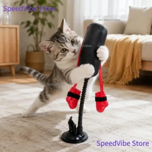 Divertido saco de boxeo con forma de pata de gato y guantes de boxeo