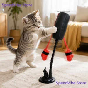 Divertido saco de boxeo con forma de pata de gato y guantes de boxeo