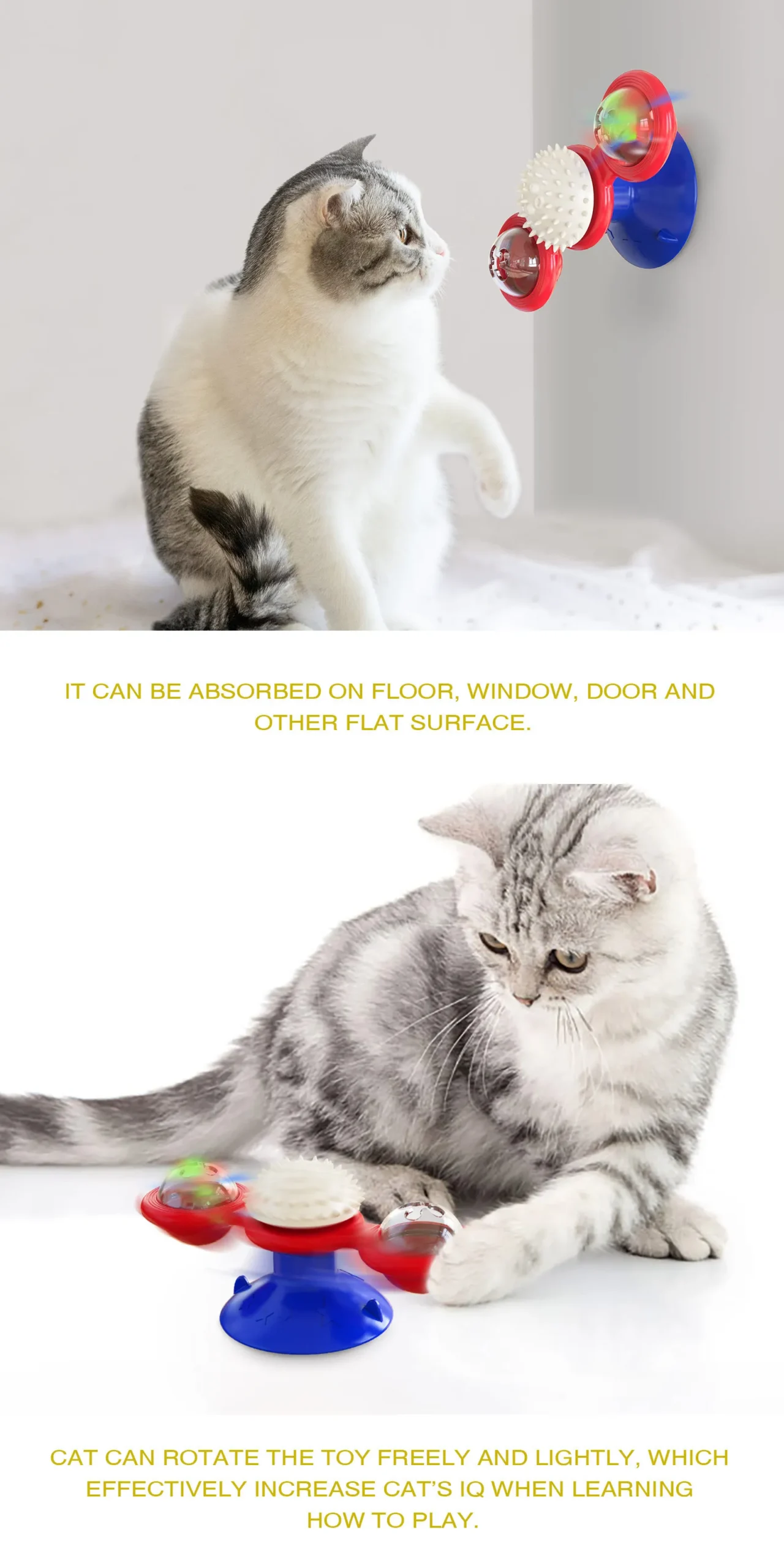 Juguete interactivo para gatos con forma de molino de viento, juego de rompecabezas giratorio, juguete multifuncional para limpiar los dientes de los gatitos y artículos para mascotas. - Imagen 6