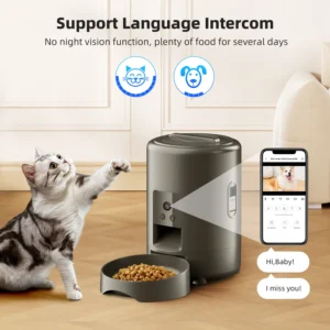 Comedero automático para mascotas de 2 litros con botón pulsador, WiFi, cámara y USB. Comedero inteligente para gatos y perros con temporizador y vídeo. - Imagen 4