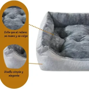Cama de peluche REINO MANSIDI para perros y gatos con cojín extraíble en color gris, fabricada en algodón, impermeable, disponible en tamaños de 53x45x15cm, 66x52x15cm y 77x61x15cm, apta para todas las razas, perfecta para la comodidad de su mascota.
