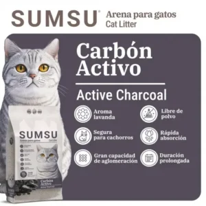 Arena aglomerante para gatos SUMSU con carbón activado – 100 % bentonita, 5 L