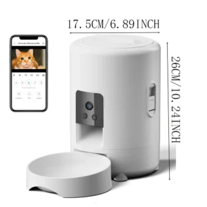Comedero automático para mascotas de 2 litros con botón pulsador, WiFi, cámara y USB. Comedero inteligente para gatos y perros con temporizador y vídeo. - Imagen 2