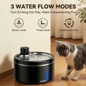 Alternative view of Fuente de agua inalámbrica de acero inoxidable de 2,5 L para gatos, bebedero para mascotas con batería recargable, sensor de movimiento y 2 filtros.
