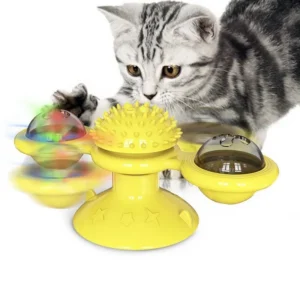 Juguete interactivo para gatos con forma de molino de viento, juego de rompecabezas giratorio, juguete multifuncional para limpiar los dientes de los gatitos y artículos para mascotas.