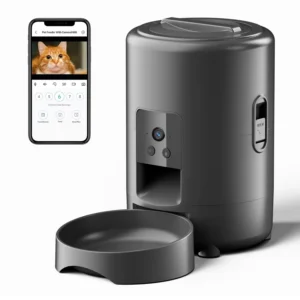 Comedero automático para mascotas de 2 litros con botón pulsador, WiFi, cámara y USB. Comedero inteligente para gatos y perros con temporizador y vídeo.