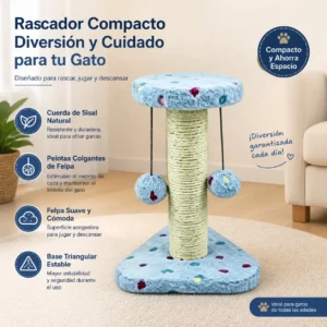 Rascador para gatos con poste de cuerda de sisal natural y bolas colgantes, torre de juegos compacta con base estable y suave peluche, juguete interactivo para gatitos, 20x20x28cm - Imagen 8