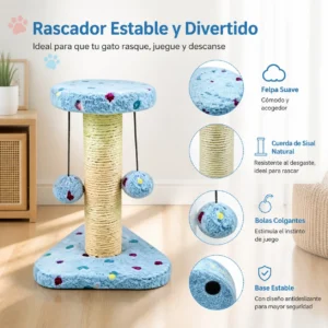 Rascador para gatos con poste de cuerda de sisal natural y bolas colgantes, torre de juegos compacta con base estable y suave peluche, juguete interactivo para gatitos, 20x20x28cm - Imagen 4