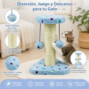 Rascador para gatos con poste de cuerda de sisal natural y bolas colgantes, torre de juegos compacta con base estable y suave peluche, juguete interactivo para gatitos, 20x20x28cm - Imagen 5